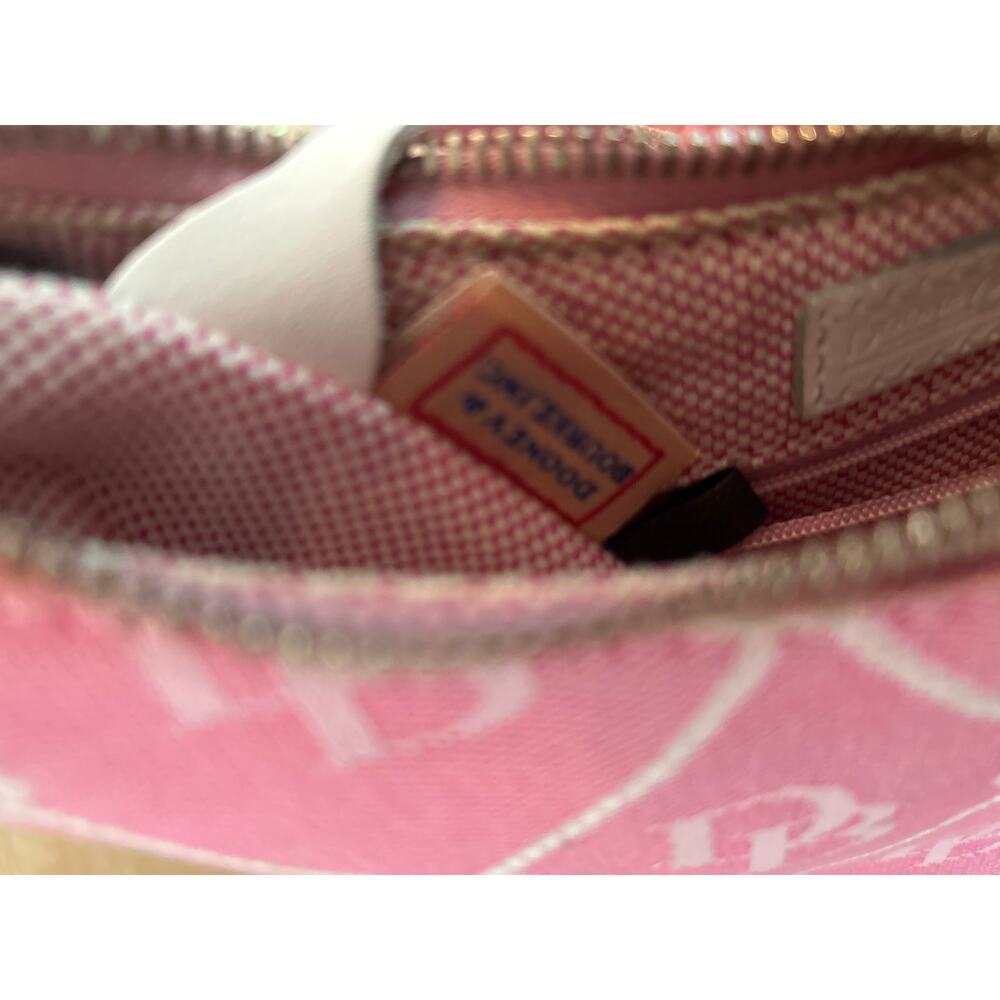 Dooney & Bourke Monogram Pink Signature Canvas Logo Small Hobo Bucket Bag Purse - Picture 8 of 9